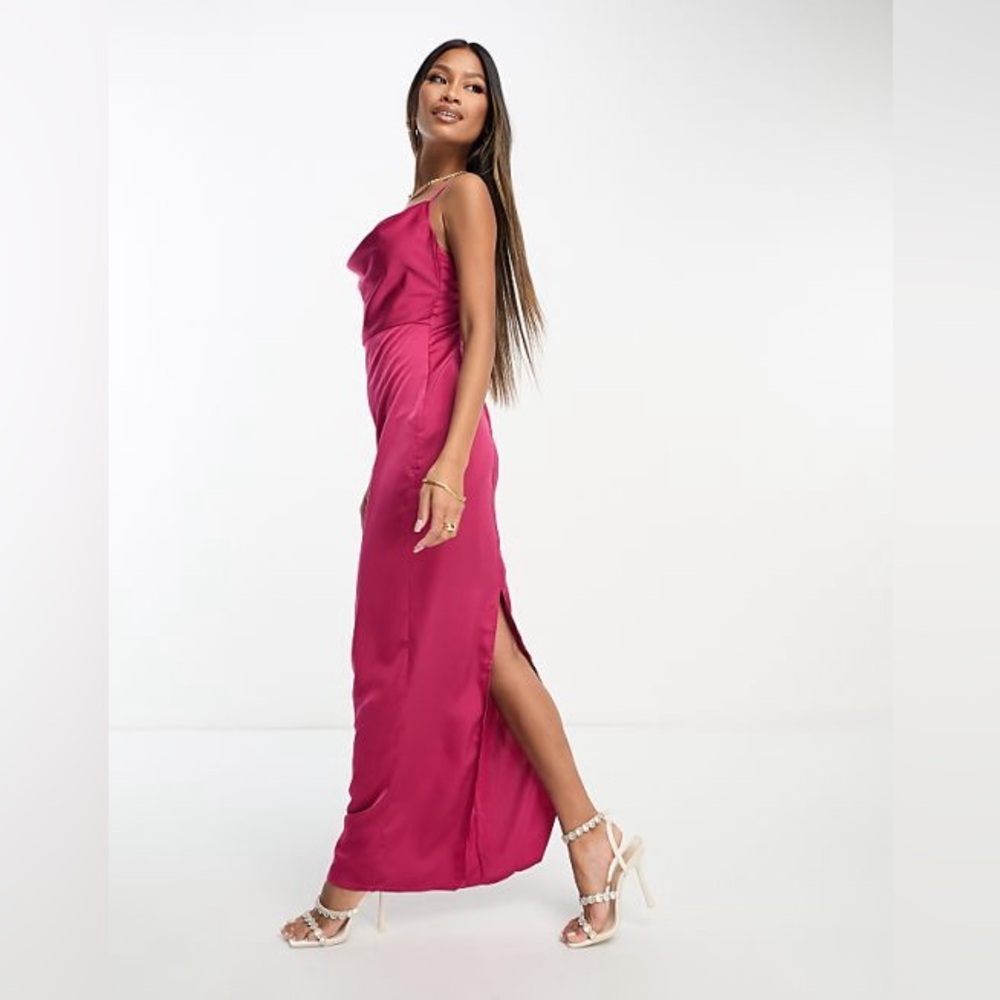 NAANAA Yellow Cowl Neck Satin Midi Dress, Size 2